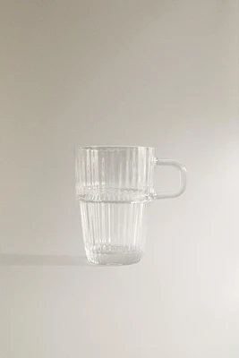 GLASS MUG WITH A RAISED DESIGN