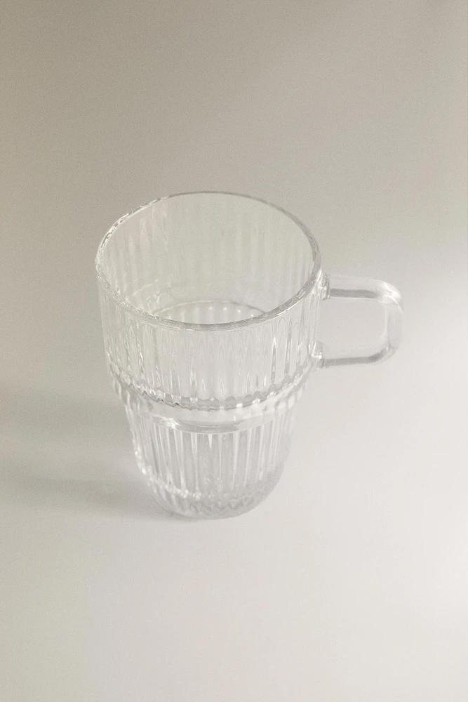 GLASS MUG WITH A RAISED DESIGN