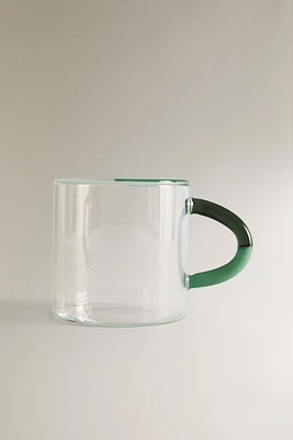 BOROSILICATE GLASS MUG WITH COLORED HANDLE