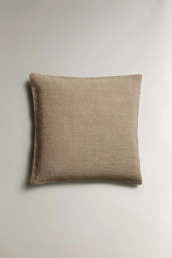 PLAIN FADED EFFECT LINEN BEDSPREAD THROW PILLOW COVER