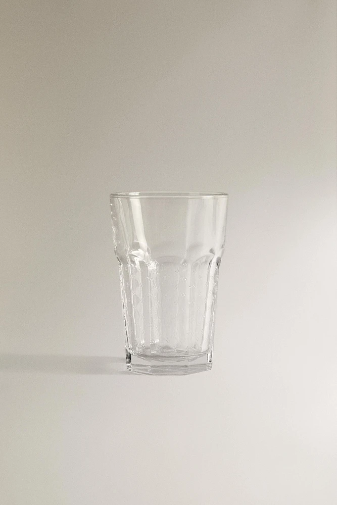 RAISED DESIGN GLASS TUMBLER