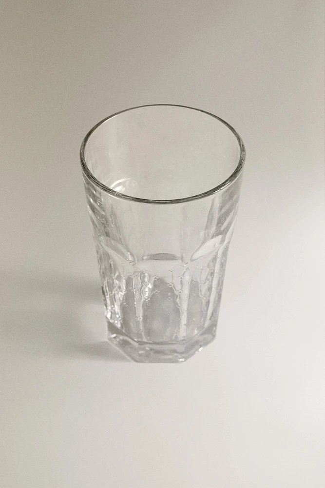 RAISED DESIGN GLASS TUMBLER