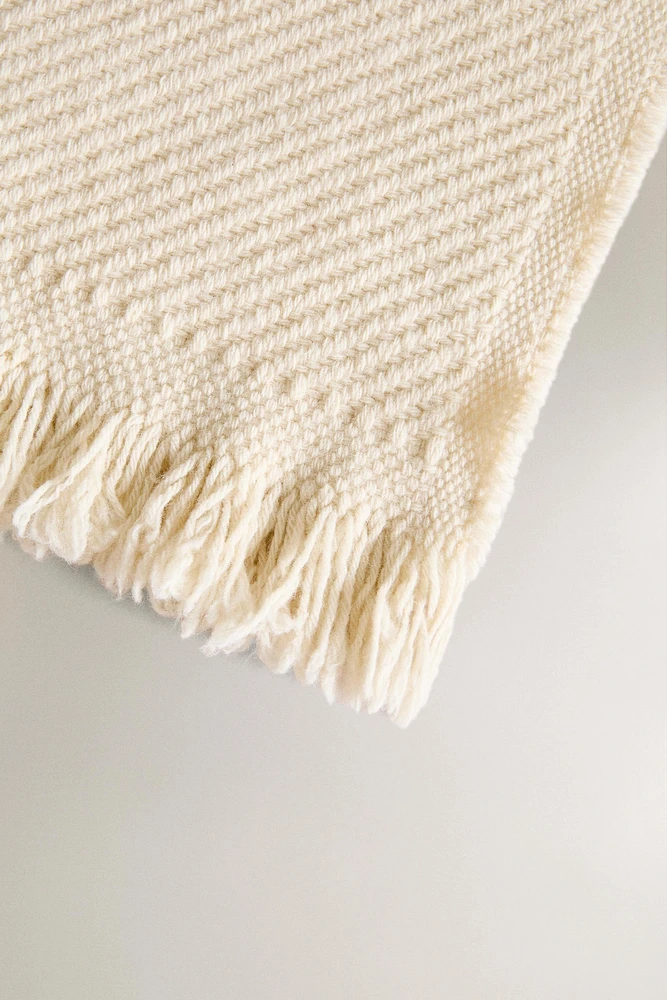 PLAIN WOOL BLANKET WITH FRINGING