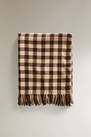 CHECK BLANKET WITH FRINGING