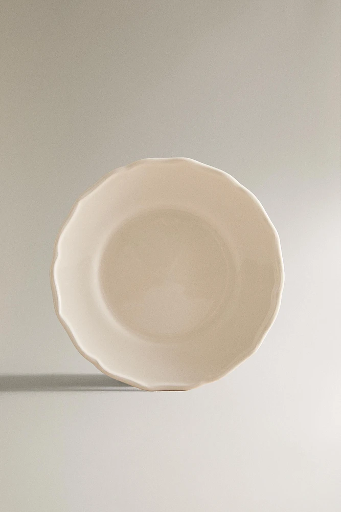 EARTHENWARE SIDE DISH WITH RAISED-DESIGN EDGE