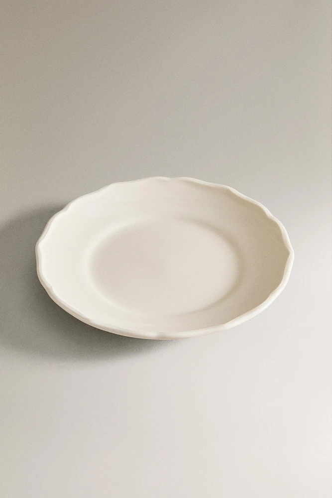 EARTHENWARE SIDE DISH WITH RAISED-DESIGN EDGE