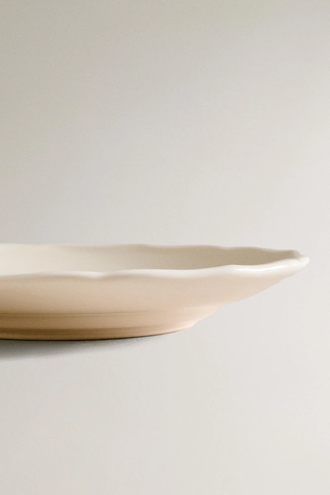 EARTHENWARE SIDE DISH WITH RAISED-DESIGN EDGE