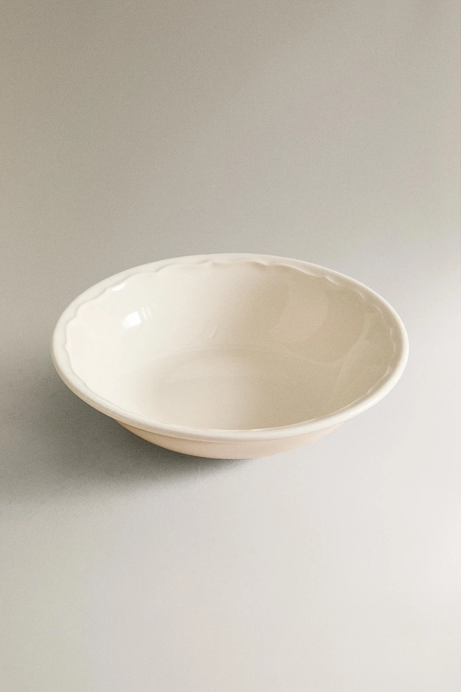 EARTHENWARE BOWL WITH RAISED-DESIGN EDGE