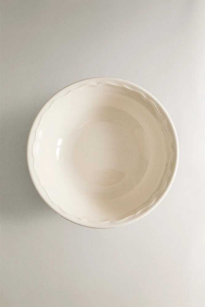 EARTHENWARE BOWL WITH RAISED-DESIGN EDGE