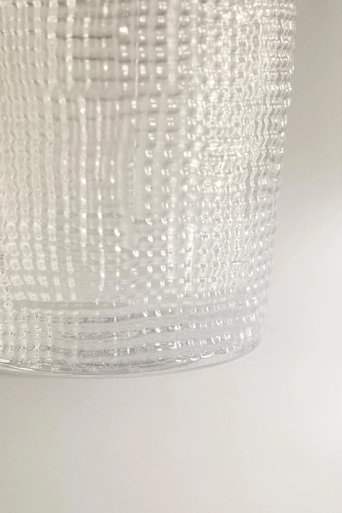 GLASS CUP WITH RAISED DESIGN