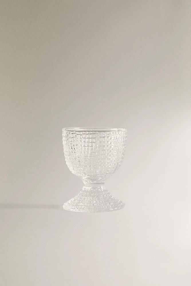 GLASS EGG CUP WITH RAISED DETAIL