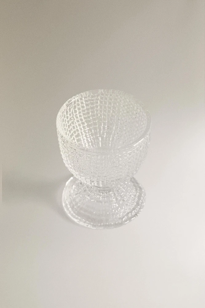 GLASS EGG CUP WITH RAISED DETAIL