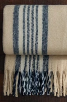 BRUSHED BLANKET WITH CENTRAL STRIPES AND FRINGING