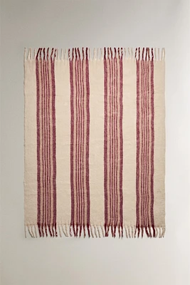 PLAID BROSSÉ RAYURES CENTRALES FRANGES
