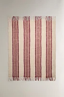 PLAID BROSSÉ RAYURES CENTRALES FRANGES