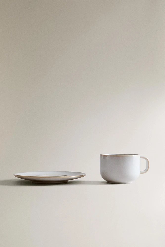 ECRU RIM TEACUP AND SAUCER