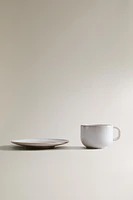 ECRU RIM TEACUP AND SAUCER