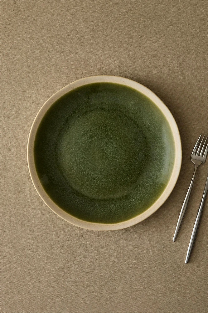 ASSIETTE PLATE VERTE ET BEIGE