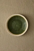 GREEN AND BEIGE STONEWARE DESSERT PLATE