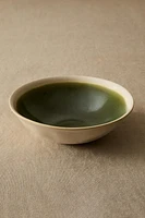 GREEN AND BEIGE STONEWARE BOWL