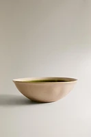 GREEN AND BEIGE STONEWARE BOWL