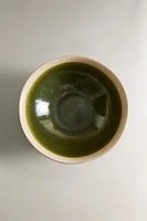 GREEN AND BEIGE STONEWARE BOWL