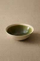 GREEN AND BEIGE STONEWARE APPETIZER BOWL