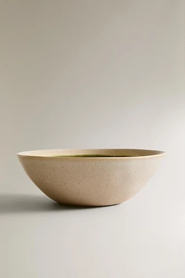 GREEN AND BEIGE STONEWARE APPETIZER BOWL