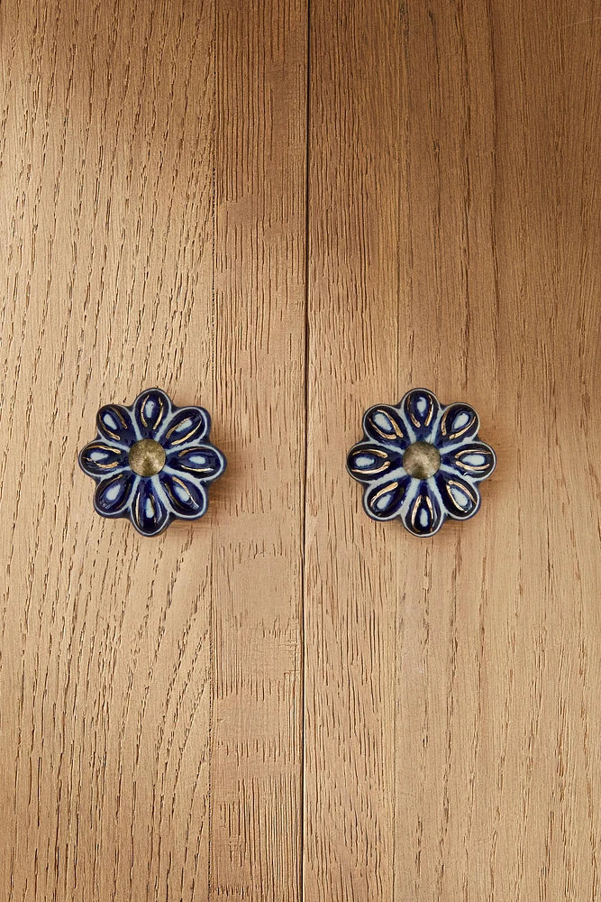 SET OF CERAMIC FLOWER KNOBS (SET OF 2