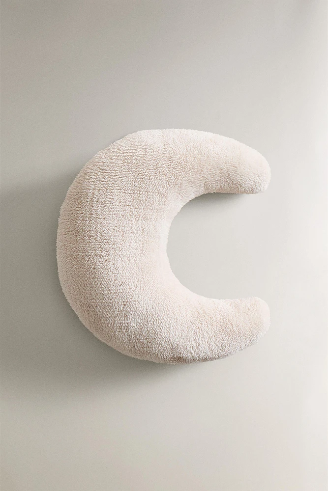 CHILDREN’S FAUX FUR MUSLIN MOON THROW PILLOW