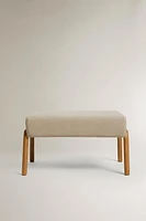 ASH WOOD AND LINEN FOOTREST STOOL