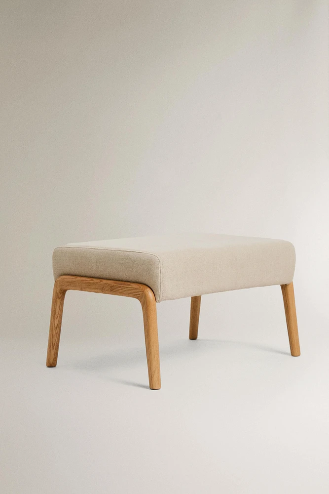 ASH WOOD AND LINEN FOOTREST STOOL