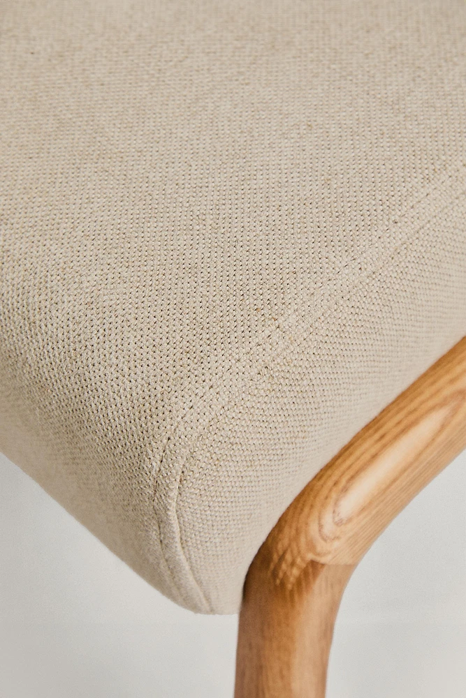 ASH WOOD AND LINEN FOOTREST STOOL