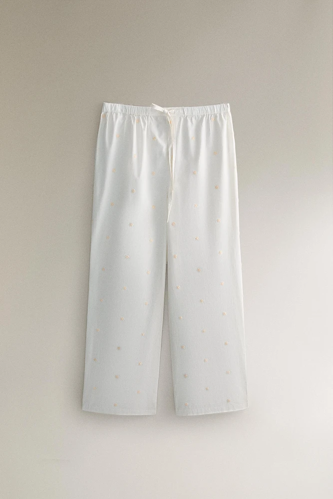 COTTON PANTS WITH FLORAL EMBROIDERY