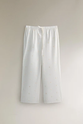 COTTON PANTS WITH FLORAL EMBROIDERY