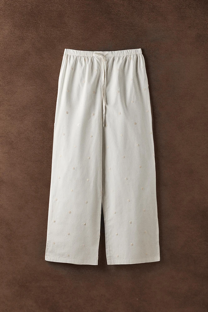 COTTON PANTS WITH FLORAL EMBROIDERY