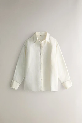 LINEN SHIRT WITH TOPSTITCHING