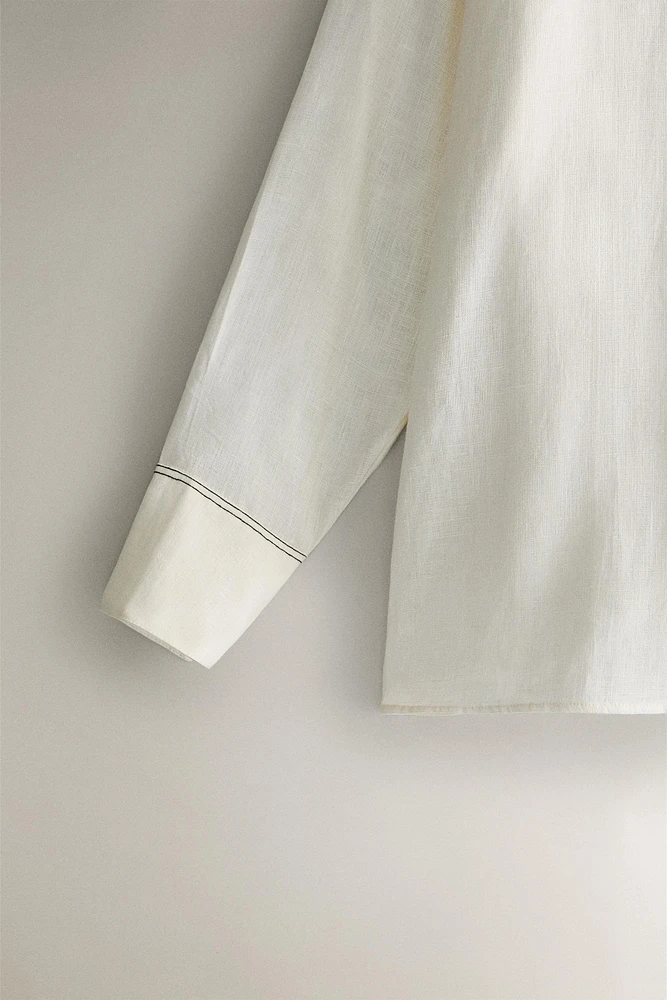 LINEN SHIRT WITH TOPSTITCHING