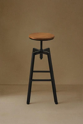 WOOD AND METAL SWIVEL BAR STOOL