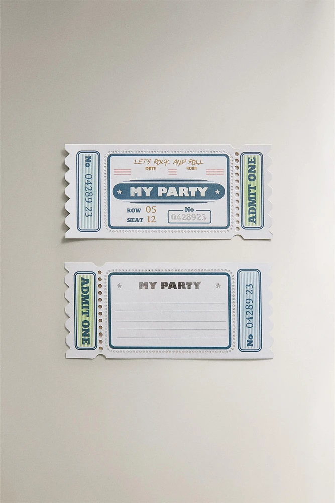 SET OF CHILDREN’S TICKET INVITATIONS (SET OF 6)