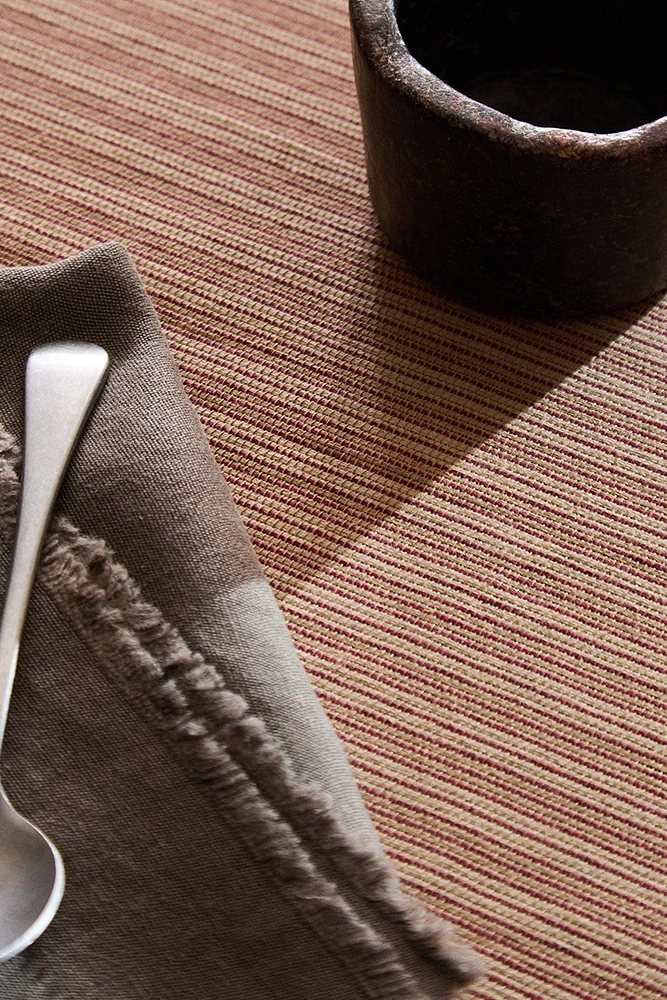 STRIPED COTTON TABLECLOTH WITH FRINGING