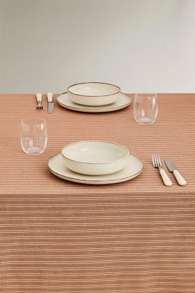 STRIPED COTTON TABLECLOTH WITH FRINGING