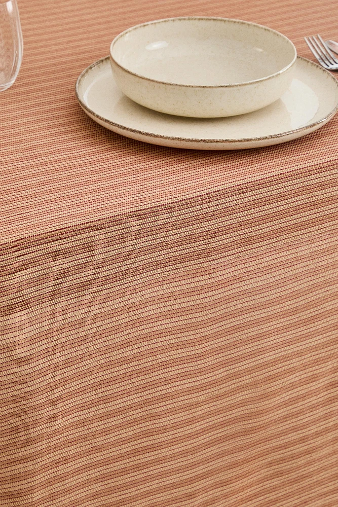 STRIPED COTTON TABLECLOTH WITH FRINGING