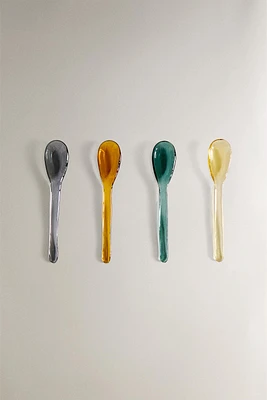 SET OF COLORED GLASS DESSERT SPOONS (SET OF 4)