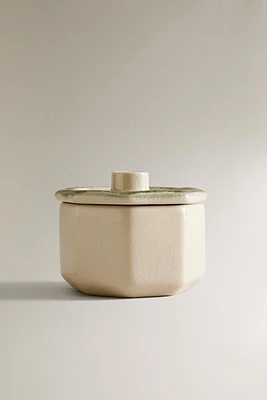 CERAMIC SUGAR BOWL WITH OCTAGONAL LID