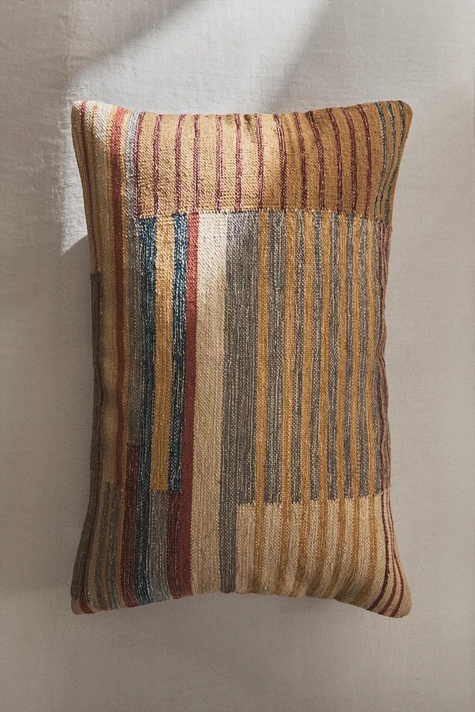 STRIPED COTTON AND WOOL BLEND THROW PILLOW COVER