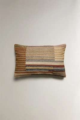 STRIPED COTTON AND WOOL BLEND THROW PILLOW COVER