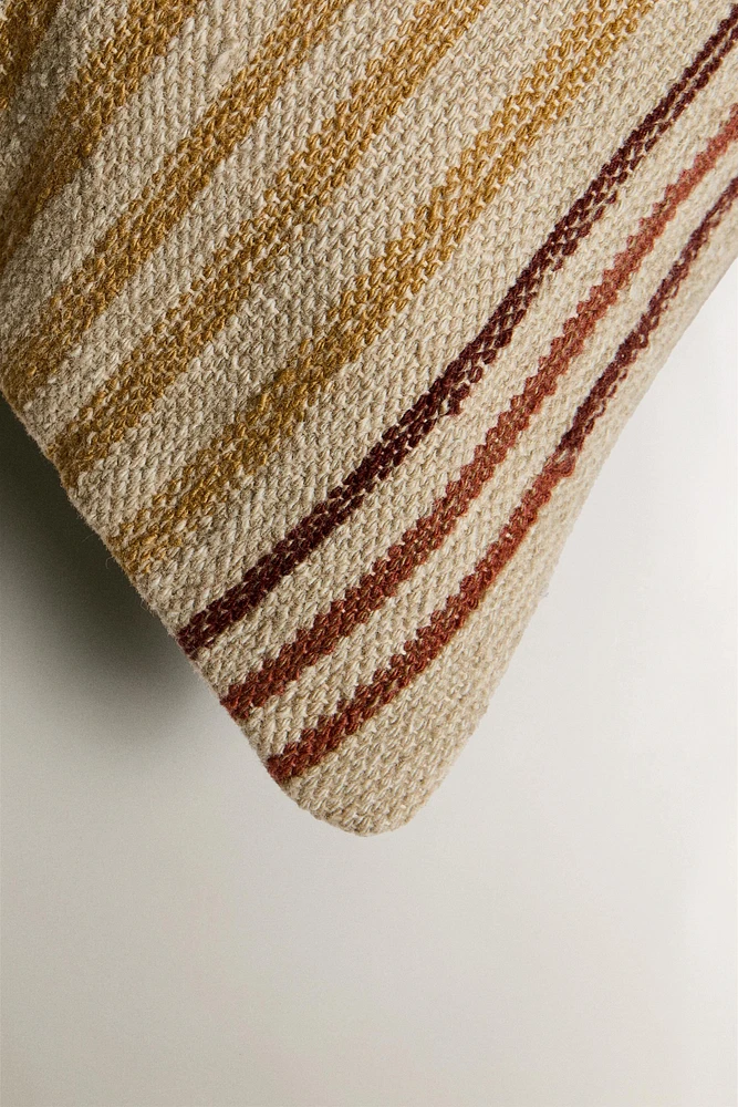 STRIPED COTTON AND WOOL BLEND THROW PILLOW COVER