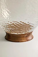 HAMMERED BOROSILICATE GLASS TUMBLER WITH A WOODEN BASE