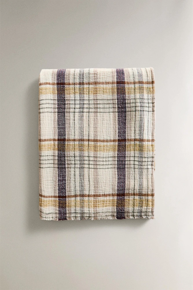 PLAID LIN COTON CARREAUX MULTICOLORES